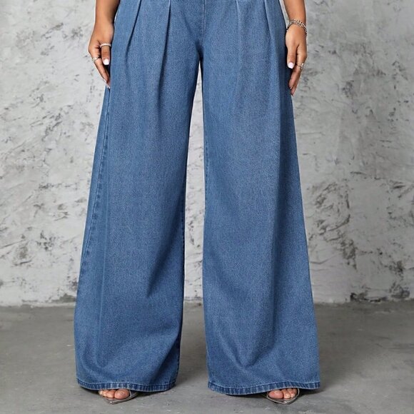 Blue Casual Womens Women's Wide Leg Jeans - Picture 3 of 5